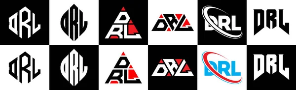 Drl Harf Logosu Tasarımı Altı Stilde Drl Çokgeni Çember Üçgen — Stok Vektör