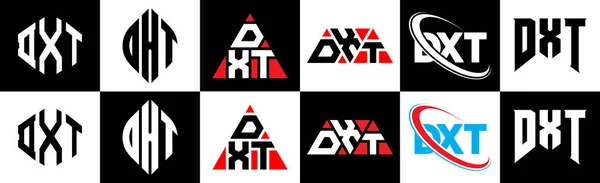 6つのスタイルでDxtの手紙のロゴデザイン Dxt多角形 三角形 六角形 フラットと黒と白の色のバリエーション文字のロゴが1つのアートボードに設定されているシンプルなスタイル Dxtミニマリストと古典的なロゴ — ストックベクタ
