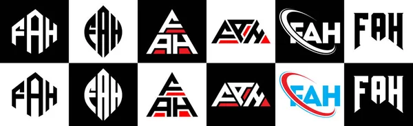 Desain Logo Huruf Fah Dalam Enam Gaya Poligon Fah Lingkaran - Stok Vektor
