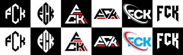6つのスタイルでFck文字のロゴデザイン Fck多角形 三角形 六角形 フラットと黒と白の色のバリエーション文字のロゴが1つのアートボードに設定されているシンプルなスタイル Fckミニマリストとクラシックロゴ — ストックベクタ