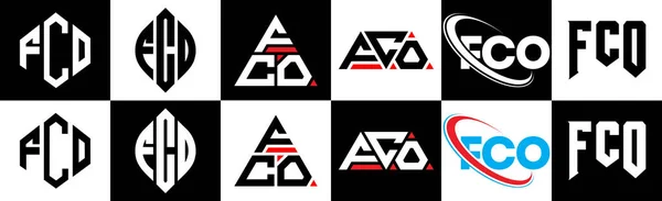 Diseño Del Logotipo Carta Fco Seis Estilos Fco Polígono Círculo — Vector de stock