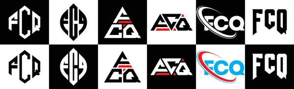 Diseño Del Logotipo Letra Fcq Seis Estilos Fcq Polígono Círculo — Vector de stock