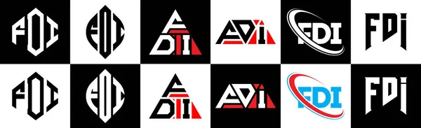 Diseño Del Logotipo Carta Fdi Seis Estilos Polígono Fdi Círculo — Archivo Imágenes Vectoriales