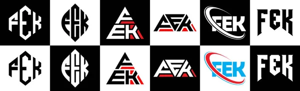 Fek Carta Logotipo Design Seis Estilo Fek Polígono Círculo Triângulo — Vetor de Stock