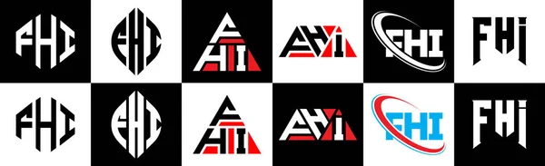 Fhi Letter Logo Ontwerp Zes Stijl Fhi Polygon Cirkel Driehoek — Stockvector