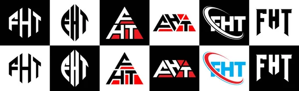 Σχεδιασμός Λογότυπου Γράμματα Fht Έξι Στυλ Fht Πολύγωνο Κύκλος Τρίγωνο — Διανυσματικό Αρχείο