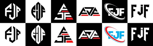 Diseño Del Logotipo Letra Fjf Seis Estilos Fjf Polígono Círculo — Vector de stock