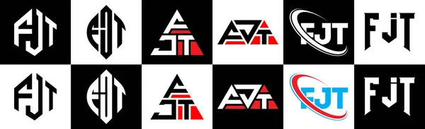 Desain Logo Huruf Fjt Dalam Enam Gaya Poligon Fjt Lingkaran - Stok Vektor