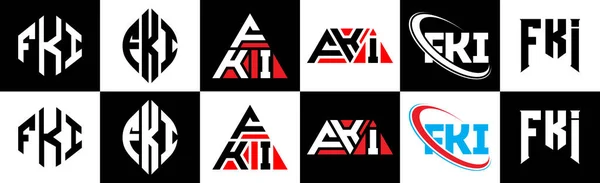 Projekt Logo Litery Fki Sześciu Stylu Fki Polygon Koło Trójkąt — Wektor stockowy