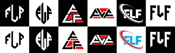 Diseño Del Logotipo Letra Flf Seis Estilos Flf Polígono Círculo — Archivo Imágenes Vectoriales