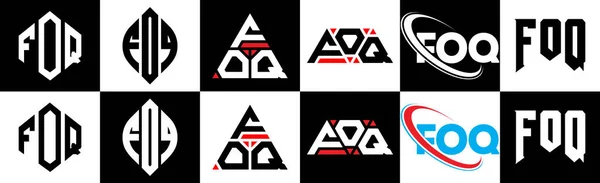 Diseño Del Logotipo Letra Foq Seis Estilos Foq Polígono Círculo — Vector de stock