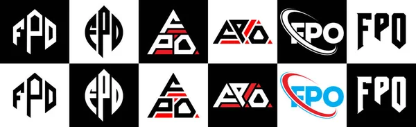 Diseño Del Logotipo Carta Fpo Seis Estilos Fpo Polígono Círculo — Vector de stock