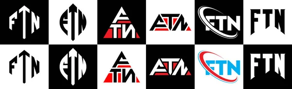 Ftn Letter Logo Ontwerp Zes Stijl Ftn Polygon Cirkel Driehoek — Stockvector