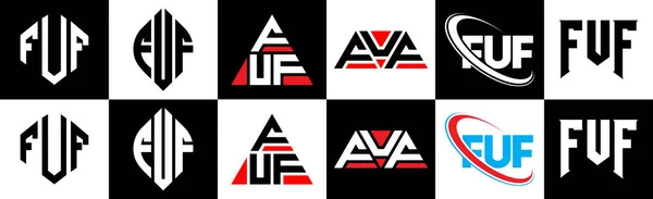 Fuf Lettre Logo Design Dans Six Style Polygone Fuf Cercle — Image vectorielle