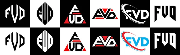 Fvd Harf Logosu Tasarımı Altı Stili Fvd Çokgen Çember Üçgen — Stok Vektör
