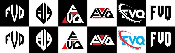Diseño Del Logotipo Letra Fvq Seis Estilos Fvq Polígono Círculo — Vector de stock