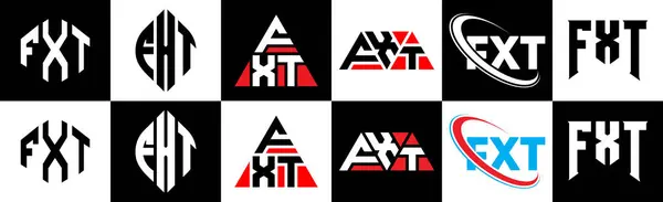 Fxt Lettre Logo Design Dans Six Style Polygone Fxt Cercle — Image vectorielle