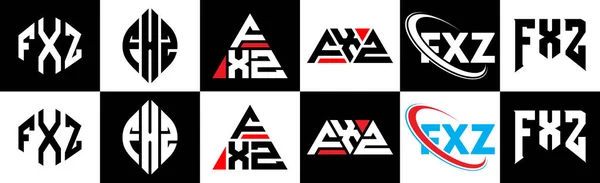 Projekt Logo Litery Fxz Sześciu Stylach Fxz Polygon Okrąg Trójkąt — Wektor stockowy
