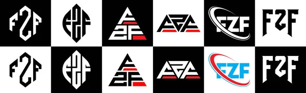 Дизайн Логотипу Літери Fzf Шести Стилях Fzf Багатокутник Коло Трикутник — стоковий вектор