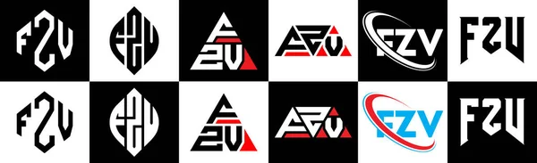 Projekt Logo Litery Fzv Sześciu Stylu Fzv Wielokąta Koła Trójkąta — Wektor stockowy