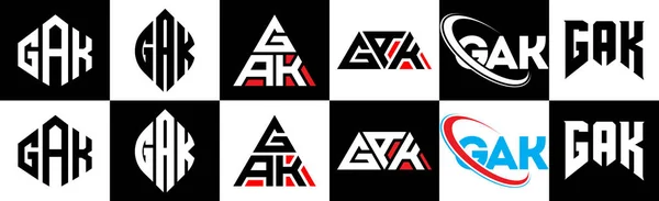 6スタイルのGakレターロゴデザイン Gak多角形 三角形 六角形 フラットと黒と白の色のバリエーション文字のロゴが1つのアートボードに設定されているシンプルなスタイル Gakミニマリストと古典的なロゴ — ストックベクタ