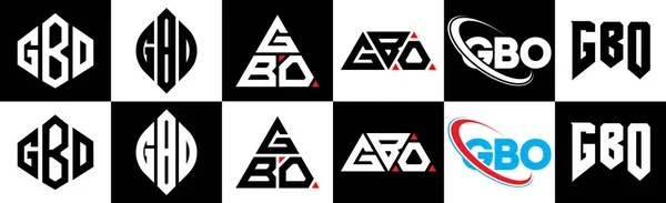 Gbo Schriftzug Logo Design Sechs Stilen Gbo Polygon Kreis Dreieck — Stockvektor