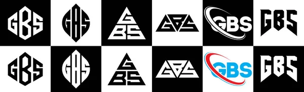 Дизайн Логотипа Gbs Шести Стилях Полигон Gbs Круг Треугольник Шестиугольник — стоковый вектор