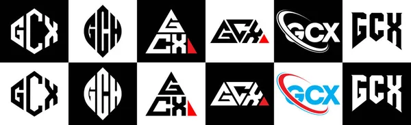 Gcxレターロゴデザイン6スタイルで Gcx多角形 三角形 六角形 フラットと黒と白の色のバリエーション文字のロゴが1つのアートボードに設定されているシンプルなスタイル Gcxミニマリストと古典的なロゴ — ストックベクタ