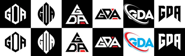 Дизайн Логотипа Gda Шести Стилях Gda Полигон Круг Треугольник Шестиугольник — стоковый вектор