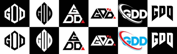 Diseño Del Logotipo Letra Gdd Seis Estilos Gdd Polígono Círculo — Archivo Imágenes Vectoriales