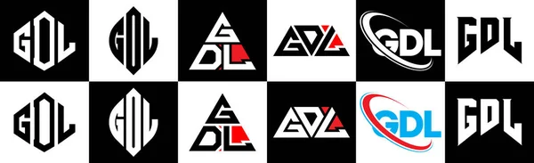 Gdl Дизайн Логотипу Шести Стилях Gdl Багатокутник Коло Трикутник Шестикутник — стоковий вектор