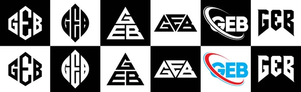 Geb Harfi Logo Tasarımı Altı Stili Geb Çokgeni Çember Üçgen — Stok Vektör