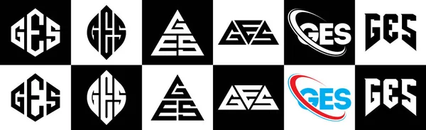 Diseño Del Logotipo Letra Ges Seis Estilos Ges Polígono Círculo — Archivo Imágenes Vectoriales