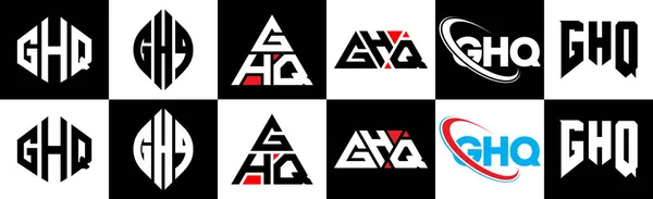 Design Ghq Logotypen Sex Stilar Ghq Polygon Cirkel Triangel Hexagon — Stock vektor