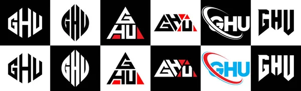 Ghu Logo Ontwerp Zes Stijl Ghu Polygon Cirkel Driehoek Zeshoek — Stockvector