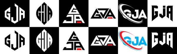 Projekt Logo Litery Gja Sześciu Stylu Gja Polygon Okrąg Trójkąt — Wektor stockowy