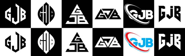 Gjb Bokstav Logotyp Design Sex Stil Gjb Polygon Cirkel Triangel — Stock vektor