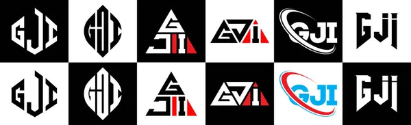 Diseño Del Logotipo Letra Gji Seis Estilos Gji Polígono Círculo — Archivo Imágenes Vectoriales
