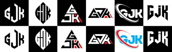 Projekt Logo Litery Gjk Sześciu Stylu Gjk Polygon Okrąg Trójkąt — Wektor stockowy