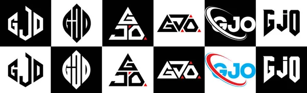 Desain Logo Huruf Gjo Dalam Enam Gaya Poligon Gjo Lingkaran - Stok Vektor