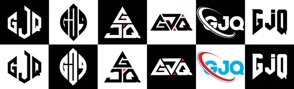 Gjq Harf Logosu Tasarımı Altı Stilde Gjq Çokgeni Çember Üçgen — Stok Vektör