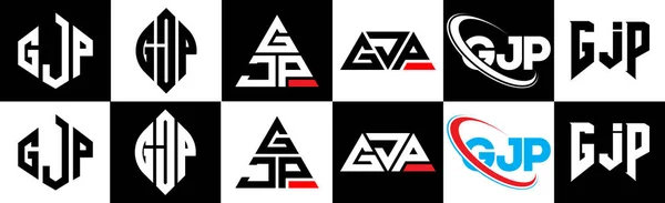 Gjp Brev Logotyp Design Sex Stil Gjp Polygon Cirkel Triangel — Stock vektor