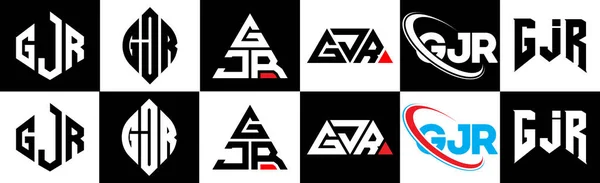 Gjr Brev Logotyp Design Sex Stil Gjr Polygon Cirkel Triangel — Stock vektor