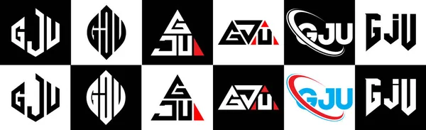 Diseño Del Logotipo Letra Gju Seis Estilos Gju Polígono Círculo — Archivo Imágenes Vectoriales