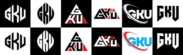 Projekt Logo Litery Gku Sześciu Stylu Gku Polygon Okrąg Trójkąt — Wektor stockowy