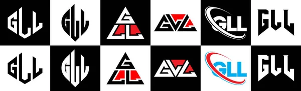 Gll Дизайн Логотипу Шести Стилях Gll Багатокутник Коло Трикутник Шестикутник — стоковий вектор