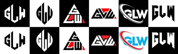 Glw Schriftzug Logo Design Sechs Stilen Glw Polygon Kreis Dreieck — Stockvektor
