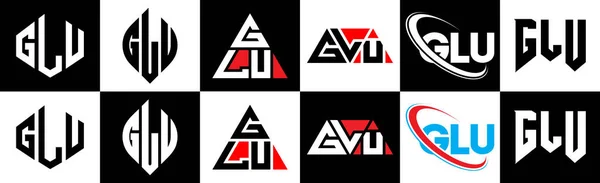 Glu Carta Logotipo Design Seis Estilo Glu Polígono Círculo Triângulo —  Vetores de Stock