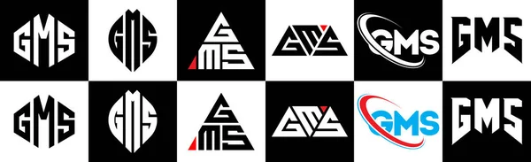Diseño Del Logotipo Letra Gms Seis Estilos Gms Polígono Círculo — Archivo Imágenes Vectoriales