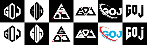 Goj Brev Logotyp Design Sex Stil Goj Polygon Cirkel Triangel — Stock vektor